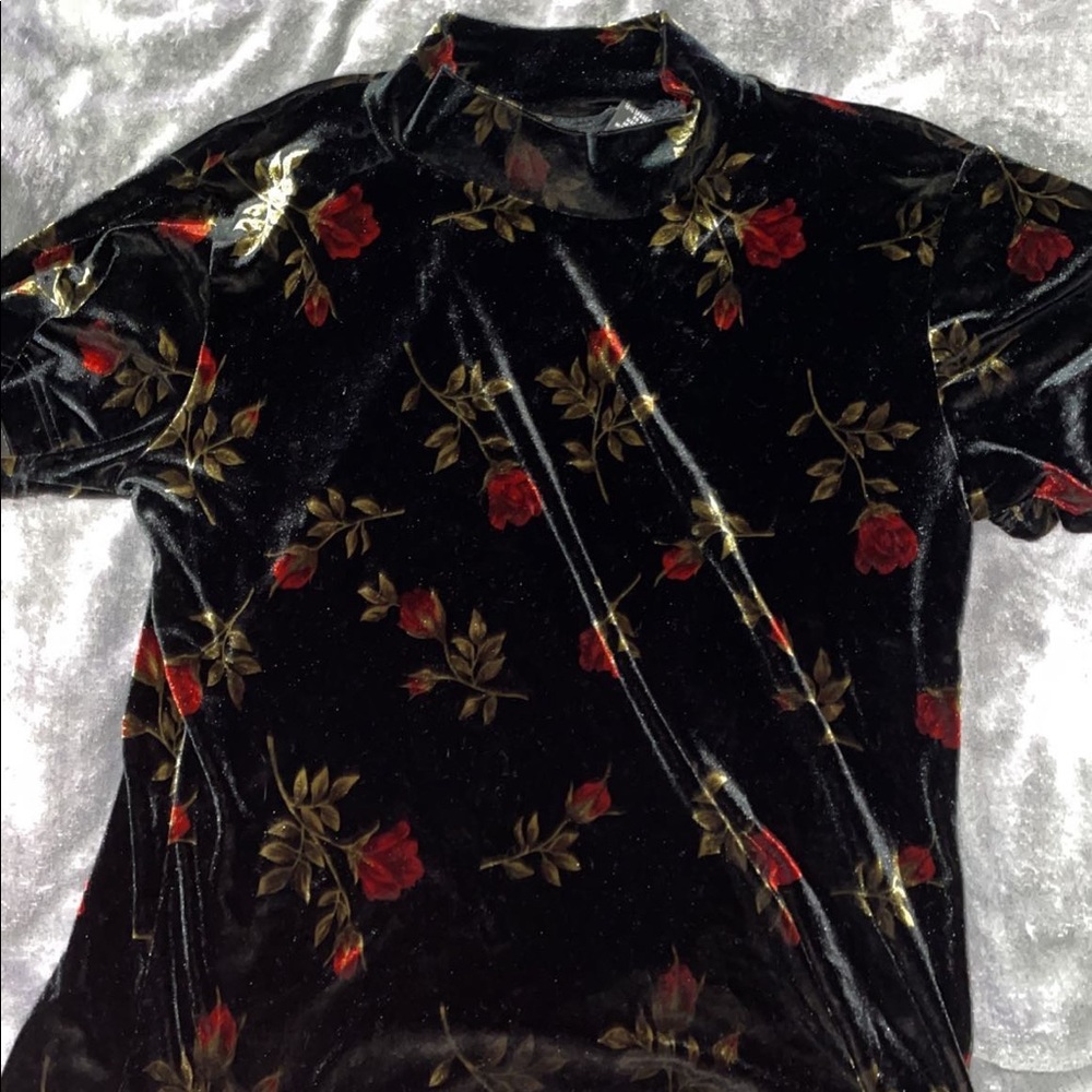 black satin rose t shirt kind of turtle neck